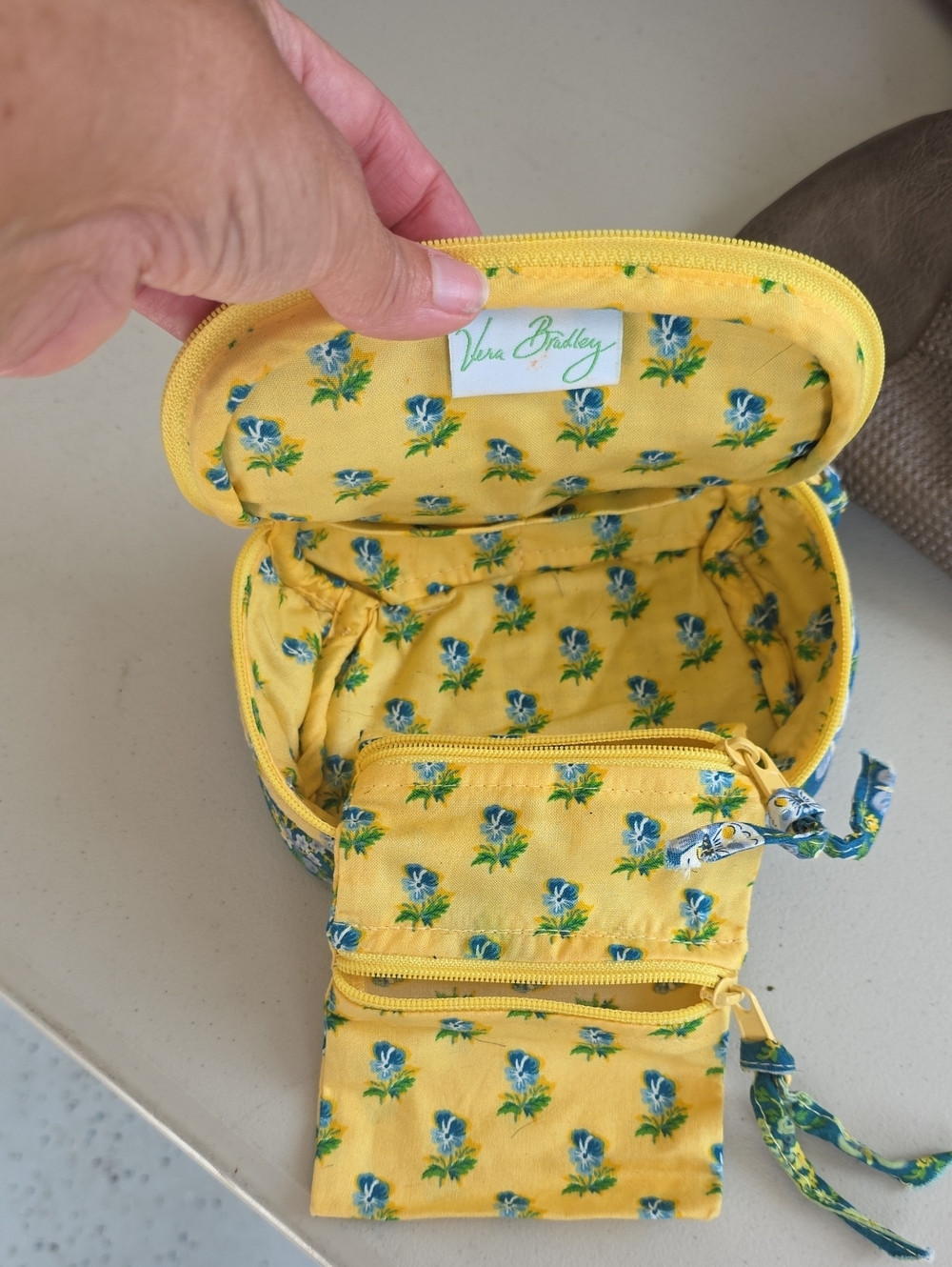 Vera Bradley Yellow Floral Quilted Travel Jewelry Pouch